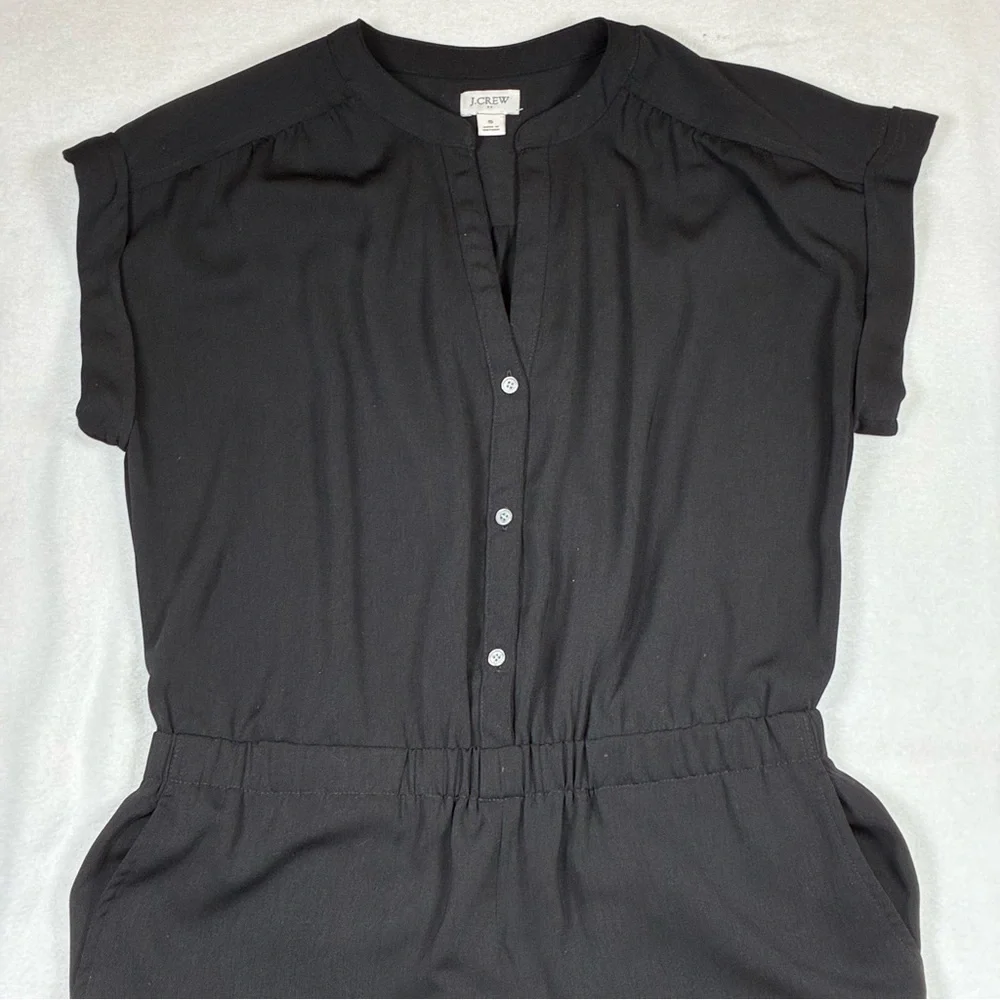 J.Crew Women jumpsuit Cuffed Camp-Shirt Small Black V-Neck Short Sleeve